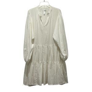 Seafolly EUC Tiered Eyelet Mini‎ Dress Womens S/M White Cotton Balloon Sleeve